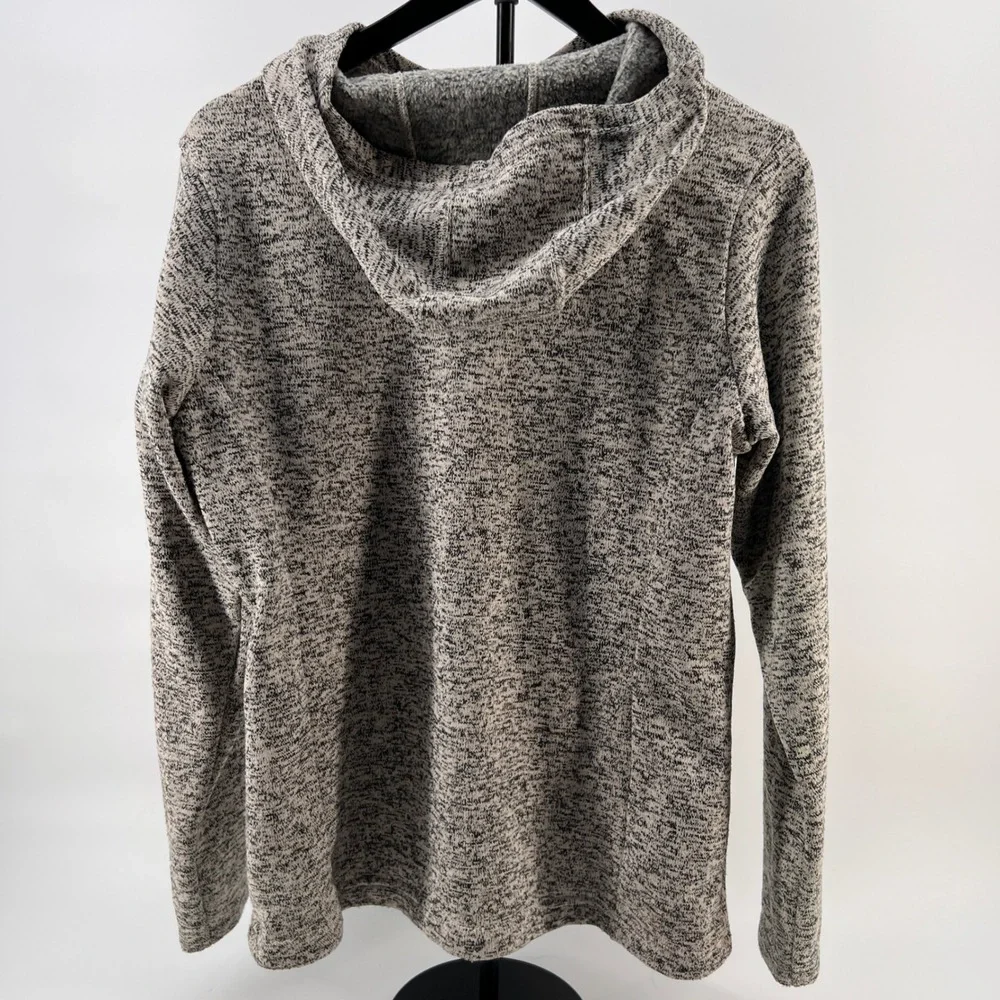 Columbia Womens Grey Marl Cowl Neck Button‎ Fleece Sweater Pullover Hood Large L